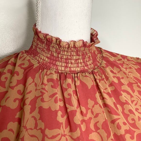 Aritzia Wilfred Valencia Rosy Red Maplewood Mock Neck Puff Sleeve Blouse XS - Picture 4 of 10